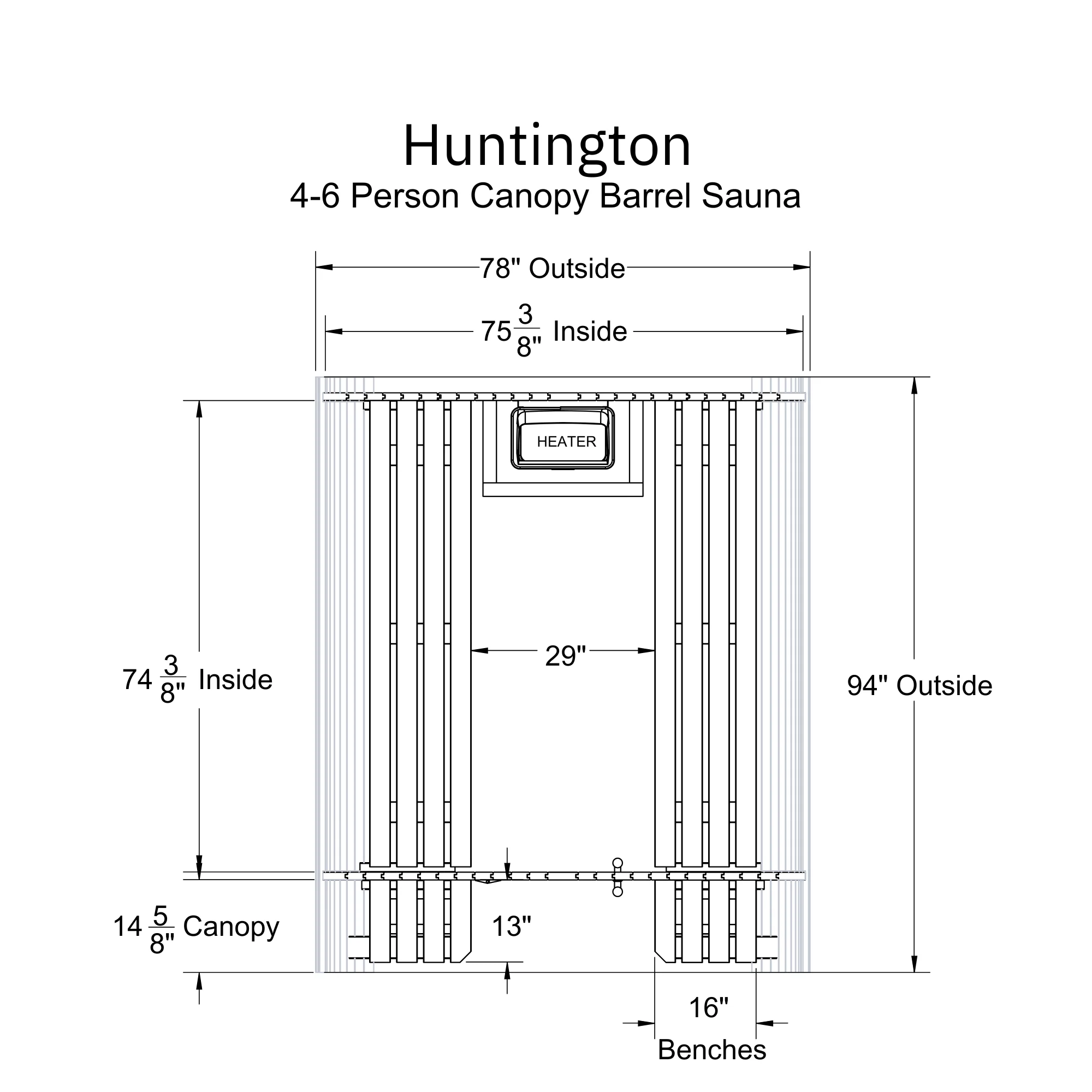 Huntington 4-6 Person Canopy Barrel Sauna - Image 8